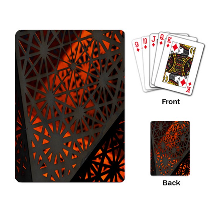 Abstract Lighted Wallpaper Of A Metal Starburst Grid With Orange Back Lighting Playing Card