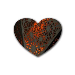 Abstract Lighted Wallpaper Of A Metal Starburst Grid With Orange Back Lighting Rubber Coaster (heart)  by Nexatart