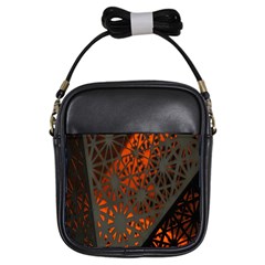 Abstract Lighted Wallpaper Of A Metal Starburst Grid With Orange Back Lighting Girls Sling Bags by Nexatart