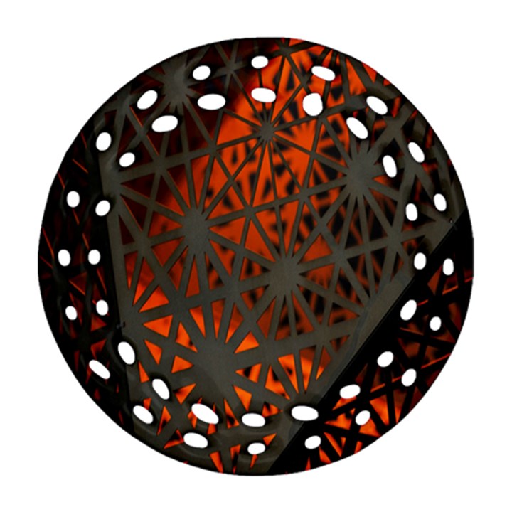 Abstract Lighted Wallpaper Of A Metal Starburst Grid With Orange Back Lighting Ornament (Round Filigree)