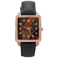 Abstract Lighted Wallpaper Of A Metal Starburst Grid With Orange Back Lighting Rose Gold Leather Watch  by Nexatart