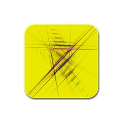 Fractal Color Parallel Lines On Gold Background Rubber Square Coaster (4 pack) 