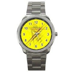 Fractal Color Parallel Lines On Gold Background Sport Metal Watch by Nexatart