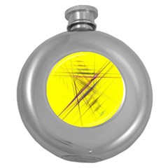 Fractal Color Parallel Lines On Gold Background Round Hip Flask (5 Oz) by Nexatart