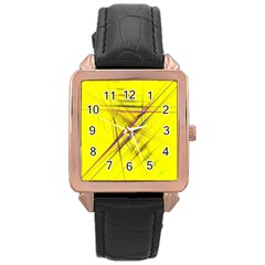 Fractal Color Parallel Lines On Gold Background Rose Gold Leather Watch 