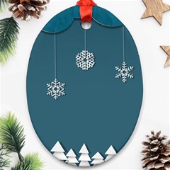 Blue Snowflakes Christmas Trees Ornament (oval) by Mariart