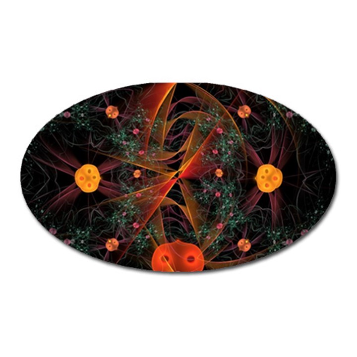 Fractal Wallpaper With Dancing Planets On Black Background Oval Magnet