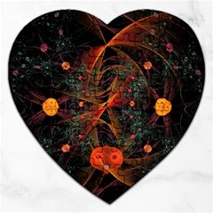 Fractal Wallpaper With Dancing Planets On Black Background Jigsaw Puzzle (heart) by Nexatart