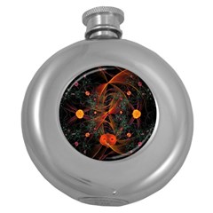 Fractal Wallpaper With Dancing Planets On Black Background Round Hip Flask (5 Oz) by Nexatart