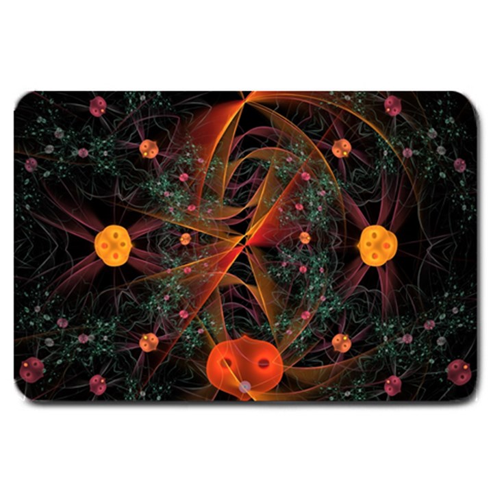 Fractal Wallpaper With Dancing Planets On Black Background Large Doormat 