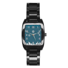 Blue Snowflakes Christmas Trees Stainless Steel Barrel Watch