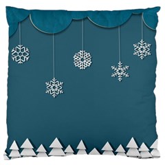 Blue Snowflakes Christmas Trees Large Flano Cushion Case (one Side) by Mariart