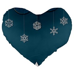 Blue Snowflakes Christmas Trees Large 19  Premium Flano Heart Shape Cushions by Mariart