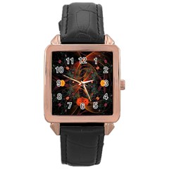 Fractal Wallpaper With Dancing Planets On Black Background Rose Gold Leather Watch  by Nexatart