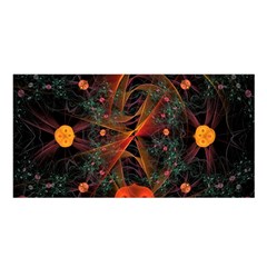 Fractal Wallpaper With Dancing Planets On Black Background Satin Shawl by Nexatart