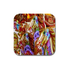 3 Carousel Ride Horses Rubber Square Coaster (4 Pack)  by Nexatart