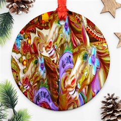 3 Carousel Ride Horses Round Ornament (two Sides) by Nexatart