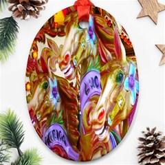 3 Carousel Ride Horses Oval Ornament (two Sides) by Nexatart