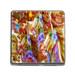 3 Carousel Ride Horses Memory Card Reader (square) by Nexatart