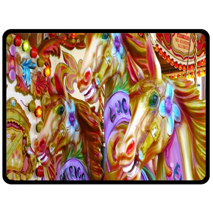 3 Carousel Ride Horses Double Sided Fleece Blanket (Large) 