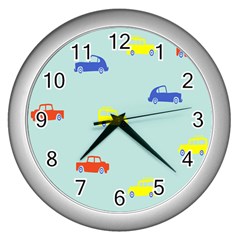 Car Yellow Blue Orange Wall Clocks (silver) 