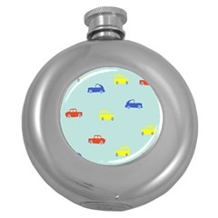 Car Yellow Blue Orange Round Hip Flask (5 Oz) by Mariart