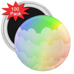 Cloud Blue Sky Rainbow Pink Yellow Green Red White Wave 3  Magnets (100 Pack) by Mariart