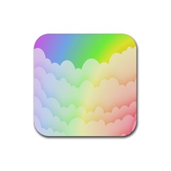 Cloud Blue Sky Rainbow Pink Yellow Green Red White Wave Rubber Coaster (square)  by Mariart