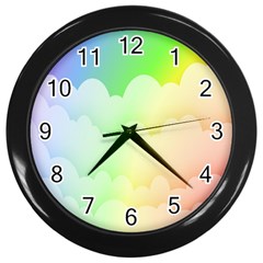 Cloud Blue Sky Rainbow Pink Yellow Green Red White Wave Wall Clocks (black) by Mariart