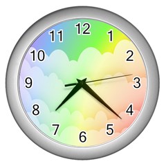 Cloud Blue Sky Rainbow Pink Yellow Green Red White Wave Wall Clocks (silver) 