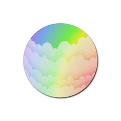 Cloud Blue Sky Rainbow Pink Yellow Green Red White Wave Rubber Round Coaster (4 Pack)  by Mariart