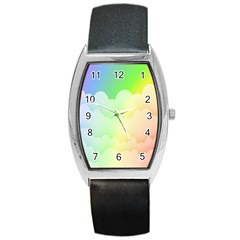 Cloud Blue Sky Rainbow Pink Yellow Green Red White Wave Barrel Style Metal Watch by Mariart