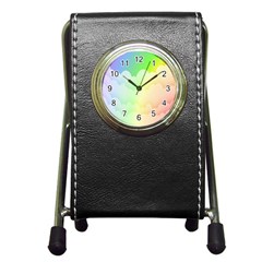 Cloud Blue Sky Rainbow Pink Yellow Green Red White Wave Pen Holder Desk Clocks by Mariart