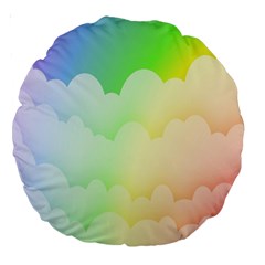 Cloud Blue Sky Rainbow Pink Yellow Green Red White Wave Large 18  Premium Round Cushions by Mariart