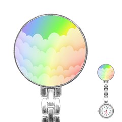 Cloud Blue Sky Rainbow Pink Yellow Green Red White Wave Stainless Steel Nurses Watch by Mariart