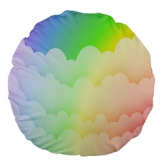 Cloud Blue Sky Rainbow Pink Yellow Green Red White Wave Large 18  Premium Flano Round Cushions by Mariart