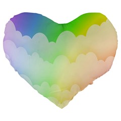 Cloud Blue Sky Rainbow Pink Yellow Green Red White Wave Large 19  Premium Flano Heart Shape Cushions by Mariart