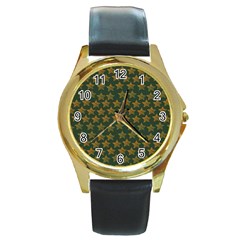 Stars Pattern Background Round Gold Metal Watch by Nexatart