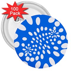 Circles Polka Dot Blue White 3  Buttons (100 Pack) 