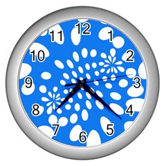 Circles Polka Dot Blue White Wall Clocks (silver)  by Mariart