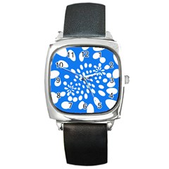 Circles Polka Dot Blue White Square Metal Watch by Mariart