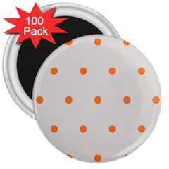 Diamond Polka Dot Grey Orange Circle Spot 3  Magnets (100 Pack)