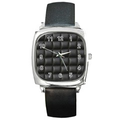 Black Cell Leather Retro Car Seat Textures Square Metal Watch by Nexatart