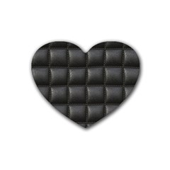 Black Cell Leather Retro Car Seat Textures Rubber Coaster (heart)  by Nexatart