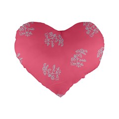 Branch Berries Seamless Red Grey Pink Standard 16  Premium Flano Heart Shape Cushions by Mariart