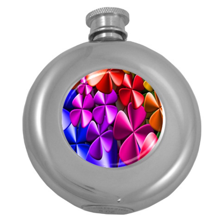 Colorful Flower Floral Rainbow Round Hip Flask (5 oz)