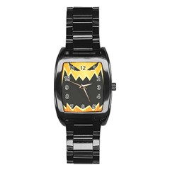 Halloween Pumpkin Orange Mask Face Sinister Eye Black Stainless Steel Barrel Watch by Mariart