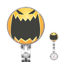 Halloween Pumpkin Orange Mask Face Sinister Eye Black Stainless Steel Nurses Watch by Mariart