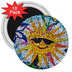 Sun From Mosaic Background 3  Magnets (10 Pack)  by Nexatart