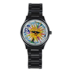 Sun From Mosaic Background Stainless Steel Round Watch by Nexatart